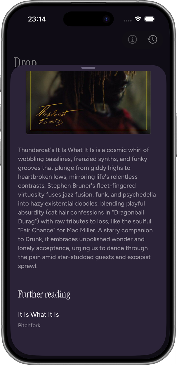 The album sheet for It Is What It Is, with its story and further reading